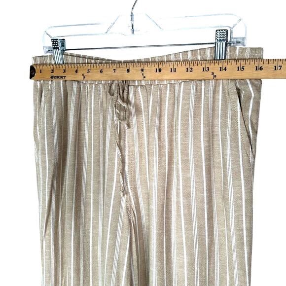 Briggs L Striped LINEN Wide Leg Elastic Waist Pants Pull On High Rise Tan White - Picture 4 of 7